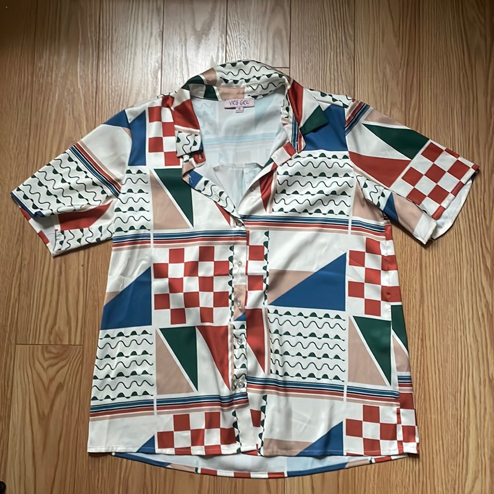Vrg girl patterned oversized button down